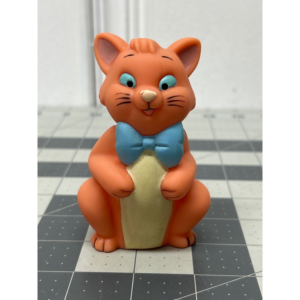 Vintage Disney Aristocats Toulouse Rubber Toy Figure Orange Blue Bow Tie Kitten